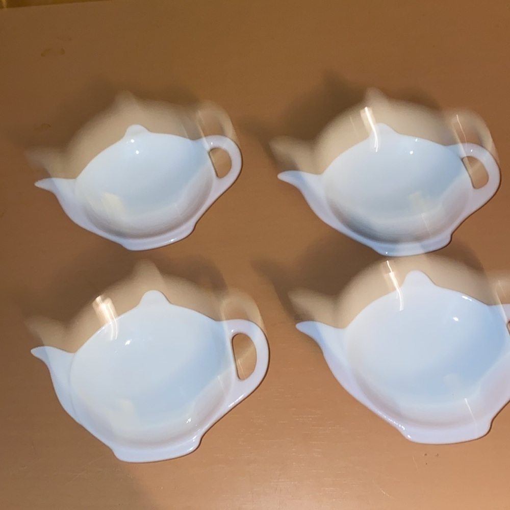 Vintage BIA CORDON BLEU White Teapot Shaped Teabag/Teabag Caddy/Holder set of 4 - Picture 2 of 4